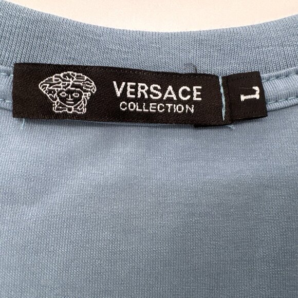 Steel Blue Embossed Medusa Logo T Shirt Mens large Versace Collection? - Picture 7 of 8